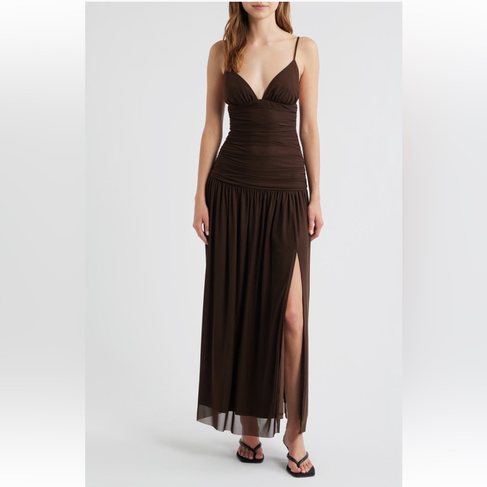 Women’s Brown Maxi Dress with Side Slit